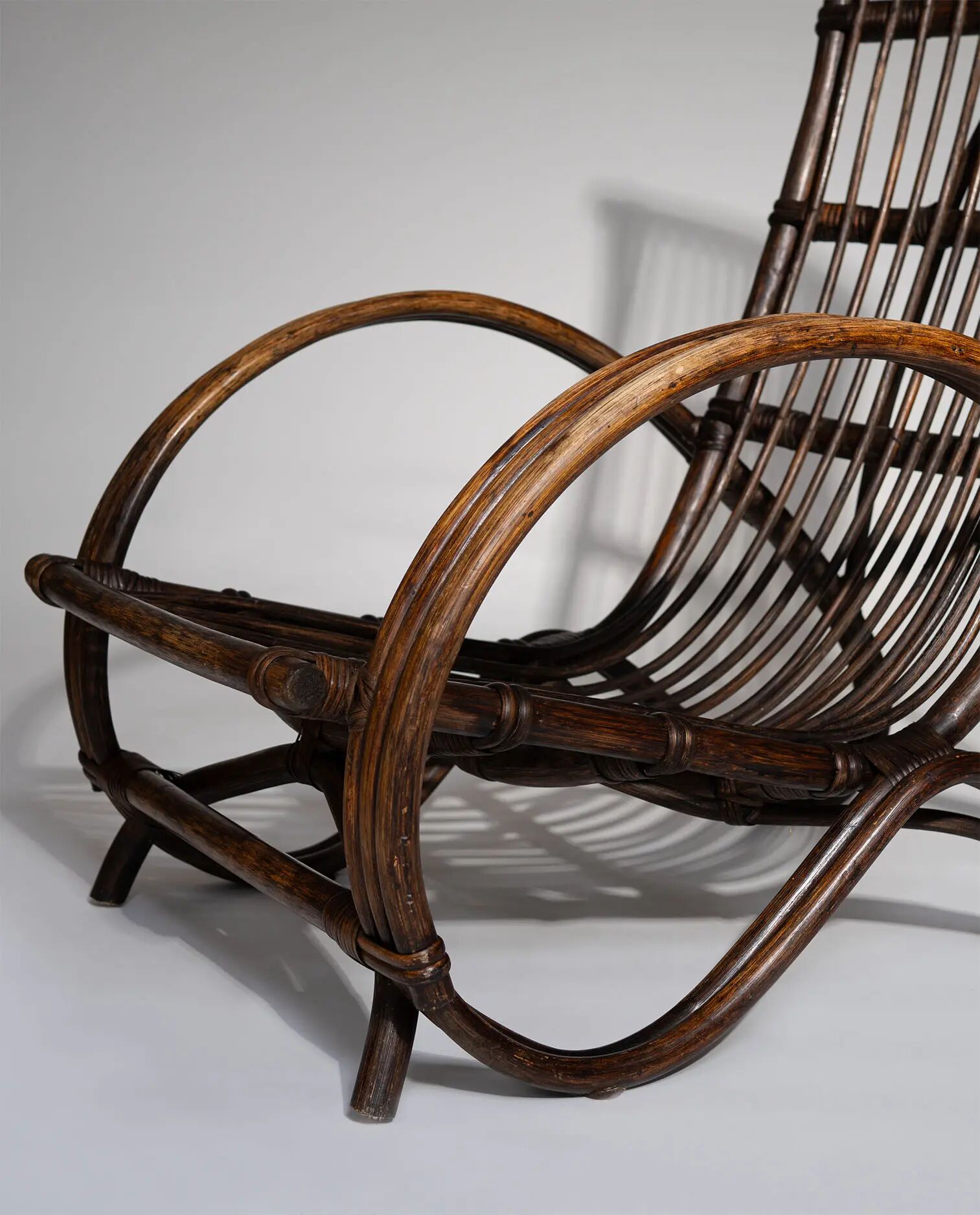 Pair of Sculptural Dutch Rattan Lounge Armchairs, Mid-Century Modern, 1960s