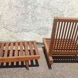 Pair of heaters 60s solid teak two-tone cushions