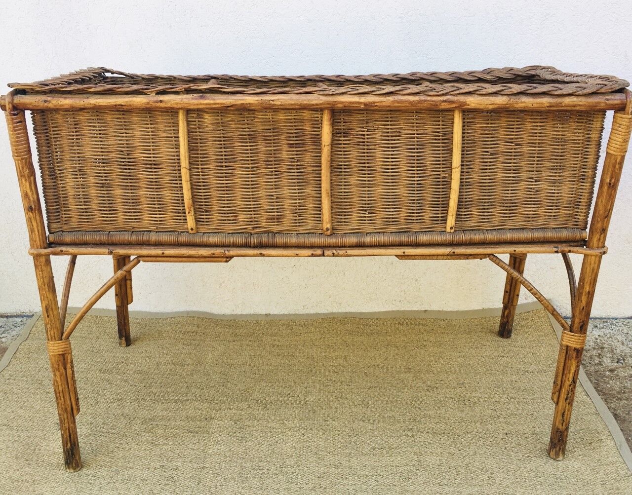 Veranda planter on vintage wicker legs