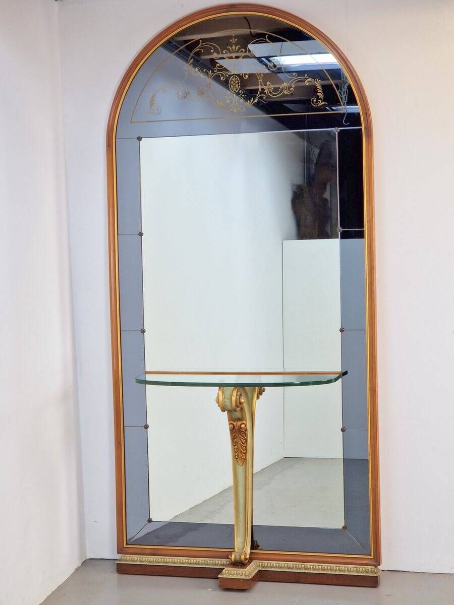 Vintage Floor Mirror with Console Table from Cristal Art, Italy, 1960s