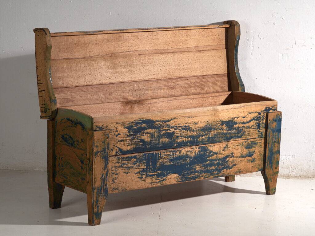Antique chest painted blue made of pine – Central Europe, circa 1870