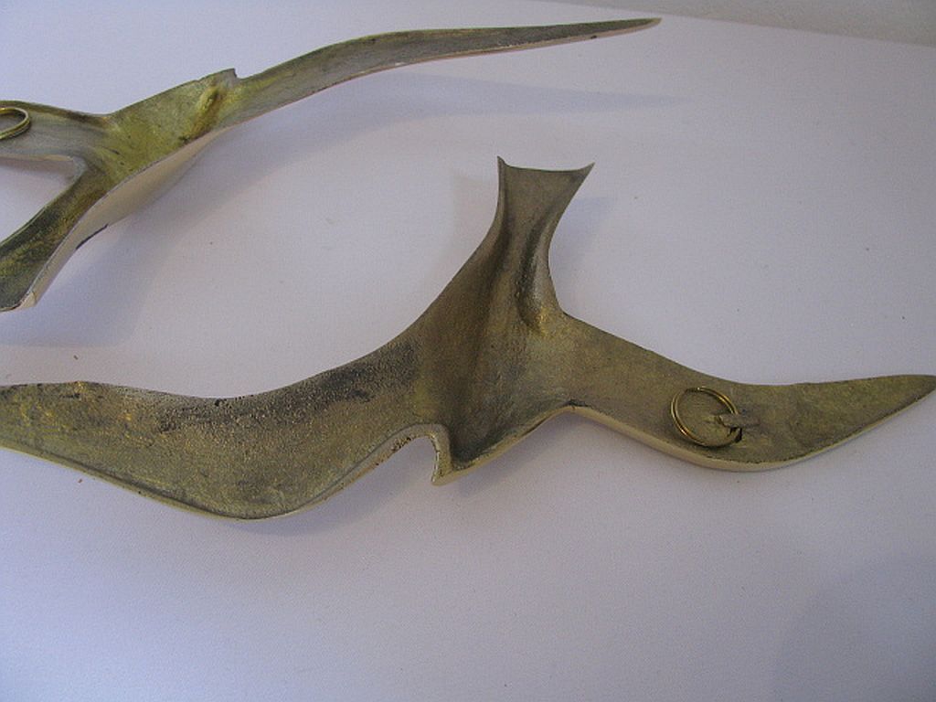 Wall Decoration Set 3 X Seagull / Swallow / Bird. Brass 70 / 80s