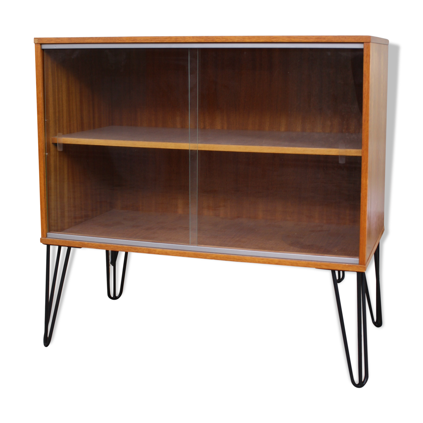 Showcase storage teak vintage 1960 with hairpin legs