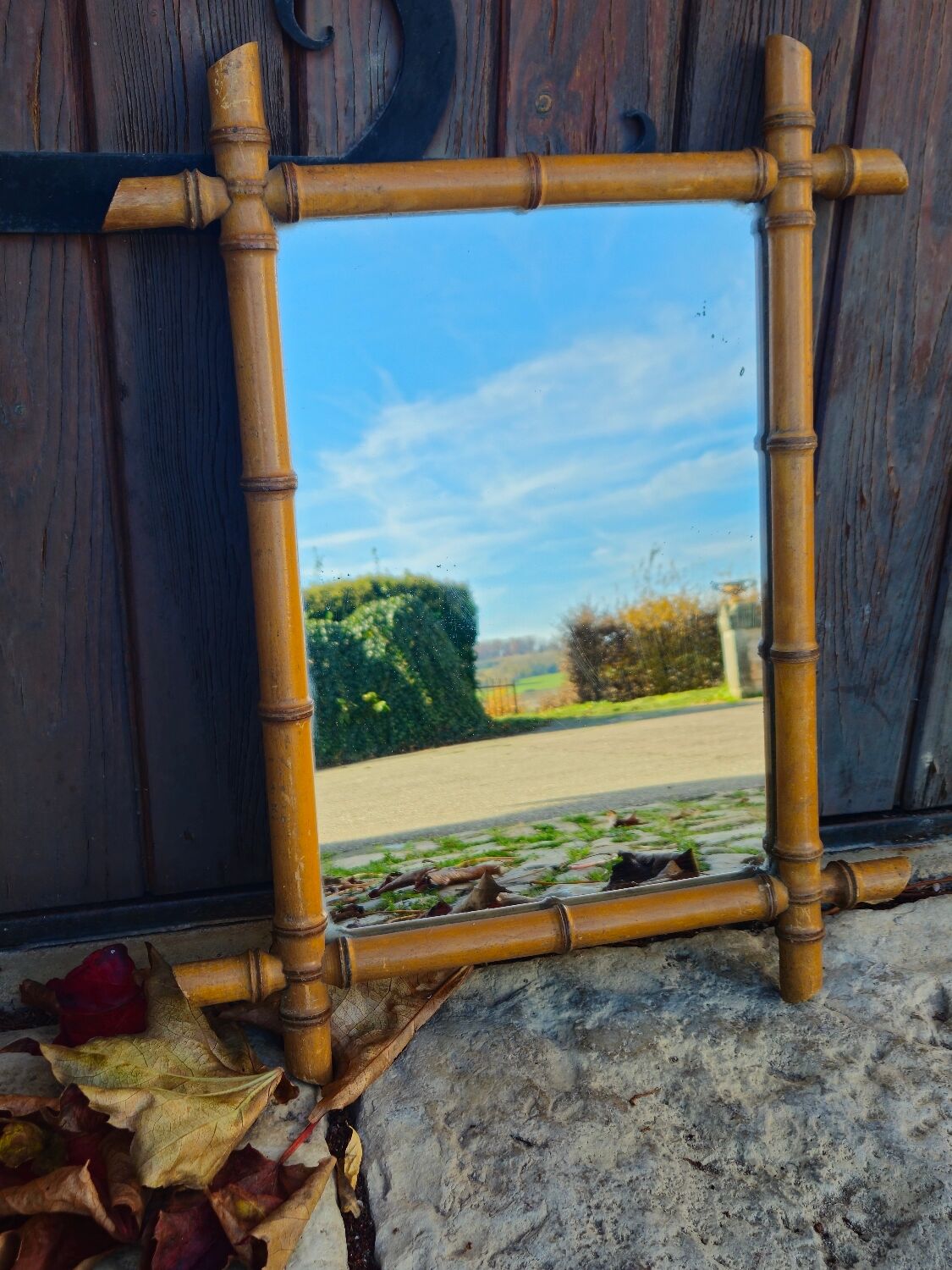 Turned wooden mirror, circa 1900