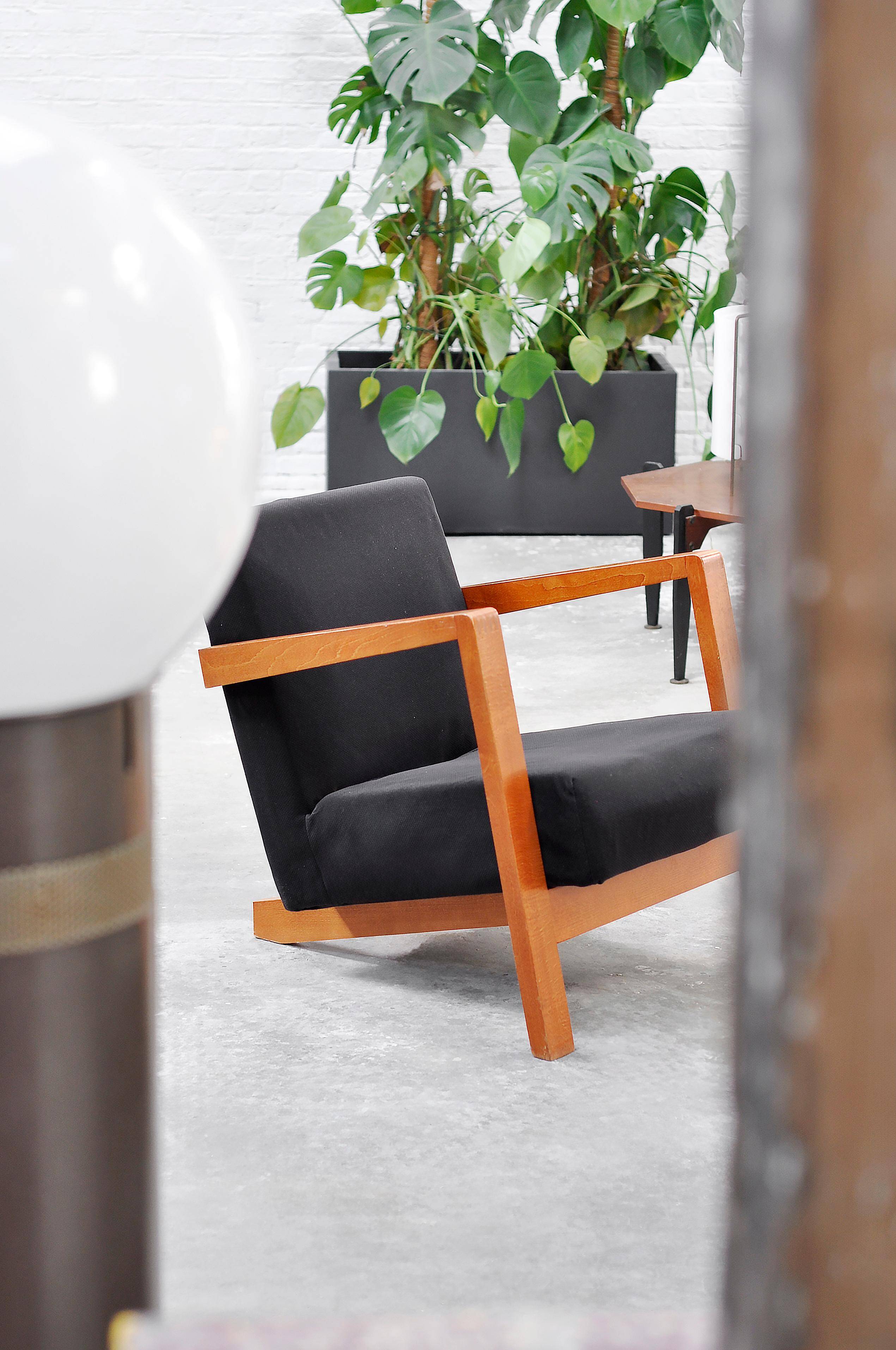 Dutch Modernist Low Profile Armchair from the 1950s in Black Upholstery