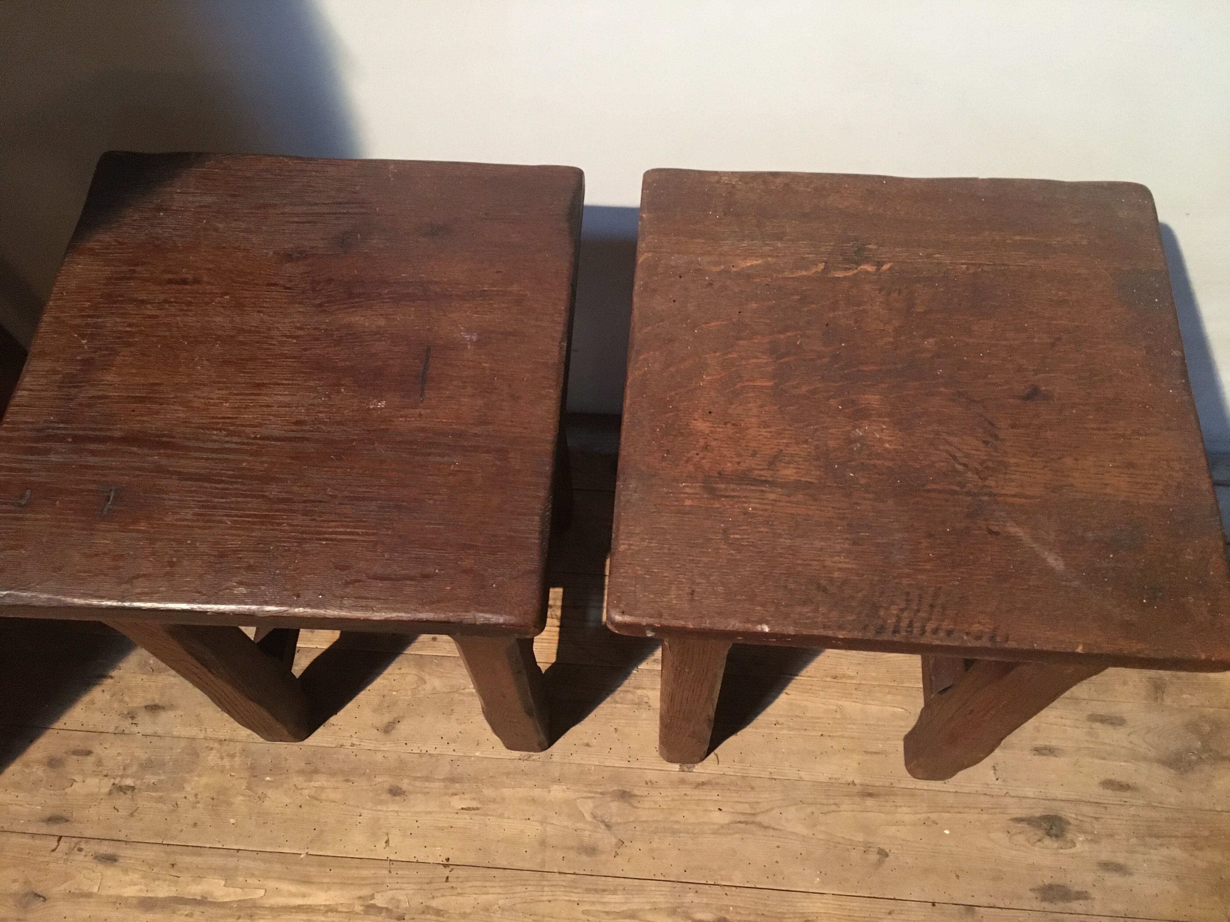 Low stools made of rustic oak