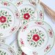 Assiettes plates vertes et bordeaux des années 50's
