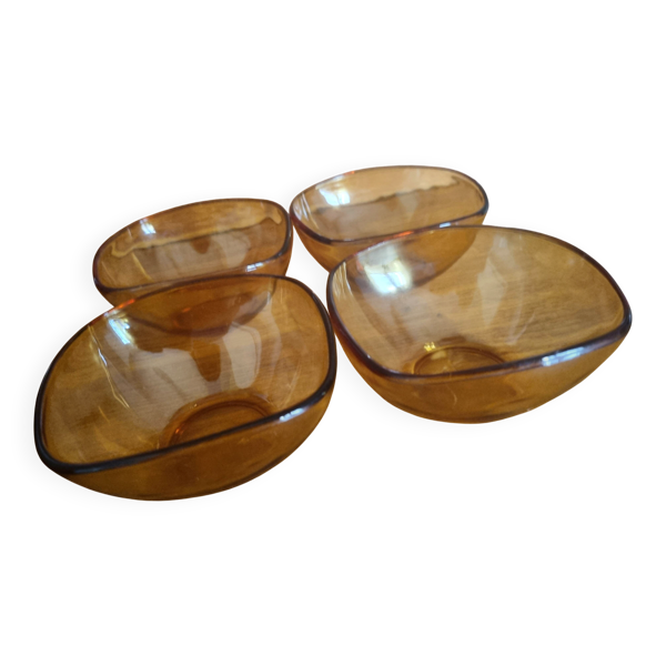 Ensemble de 4 coupelles vintage en verre ambré Vereco