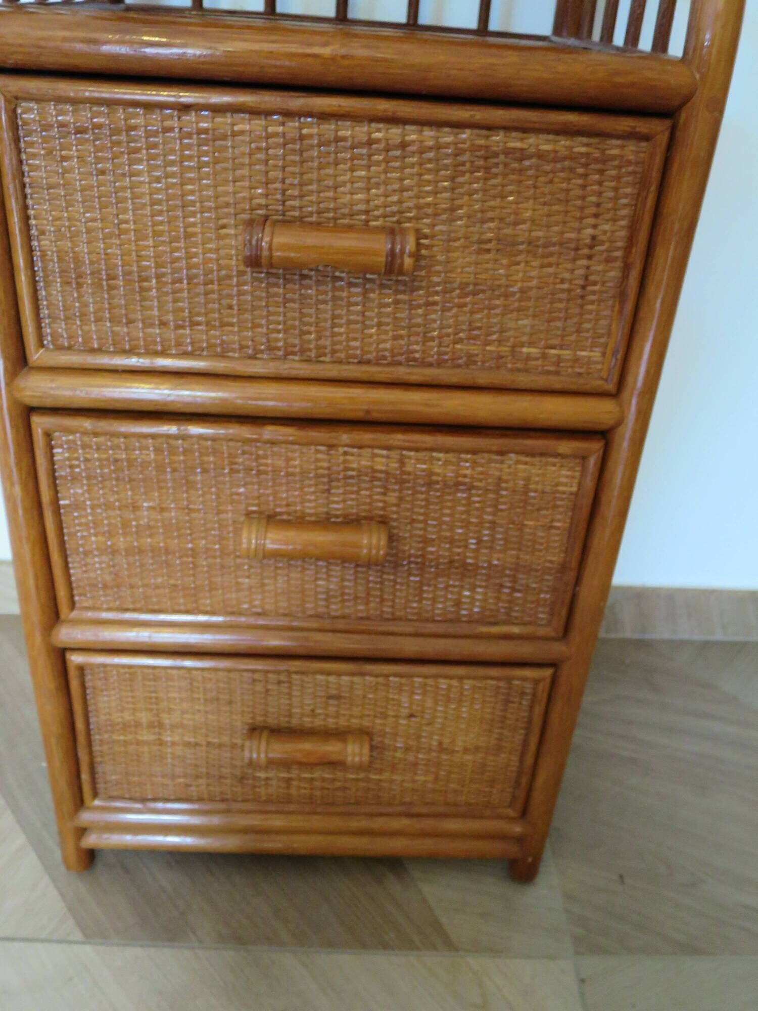 Vintage - sideboard - chest of drawers - woven rattan chest of drawers - wood - bamboo - 80s