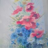 Aquarelle coquelicots, bleuets et maguerites