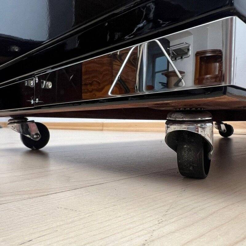 Art Deco Bar Cart in Black Lacquered Mahogany, Mirrored Glass & Chrome, France, 1930