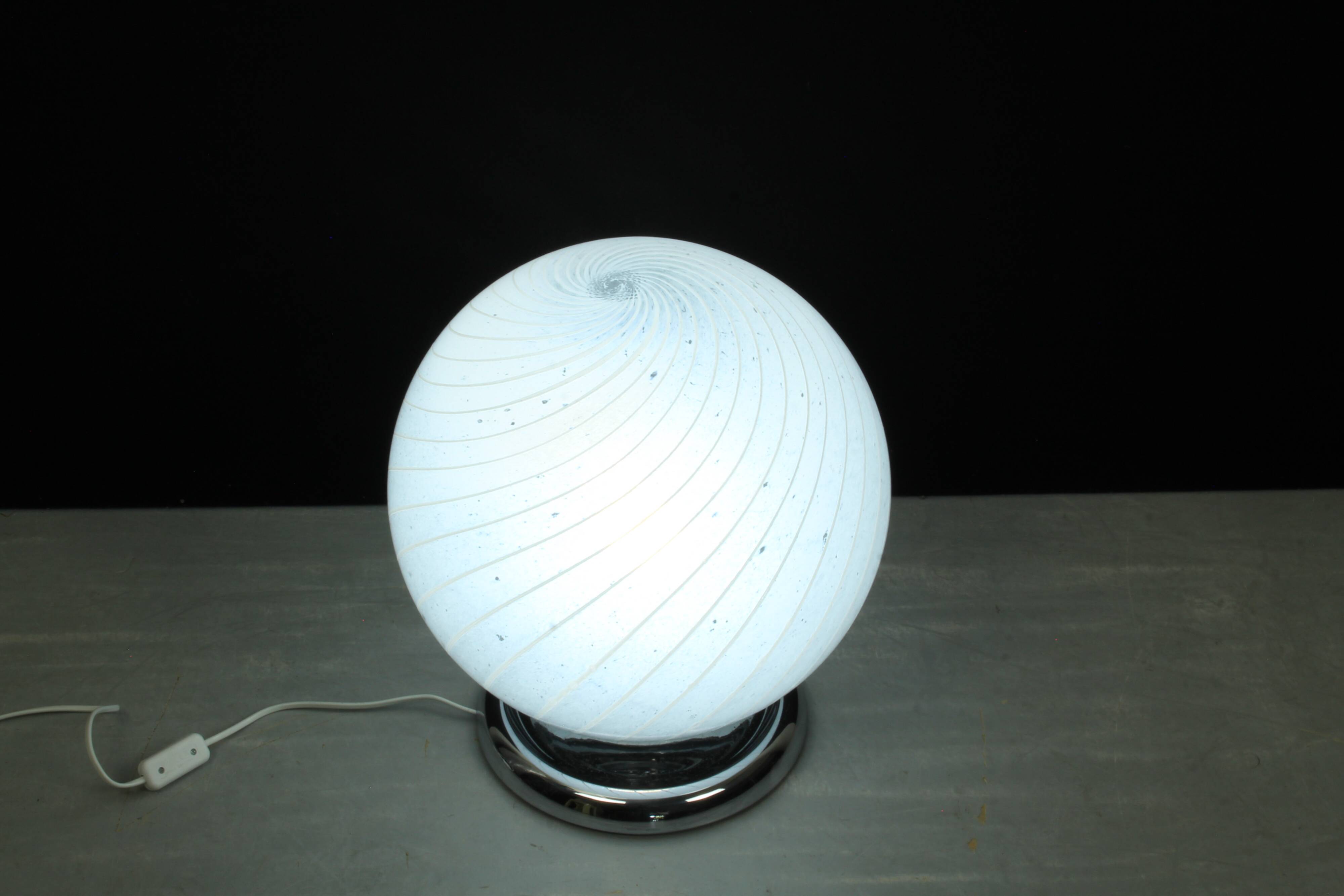 Mid Century Swirl Murano Table Ball Lamp with Chrome base