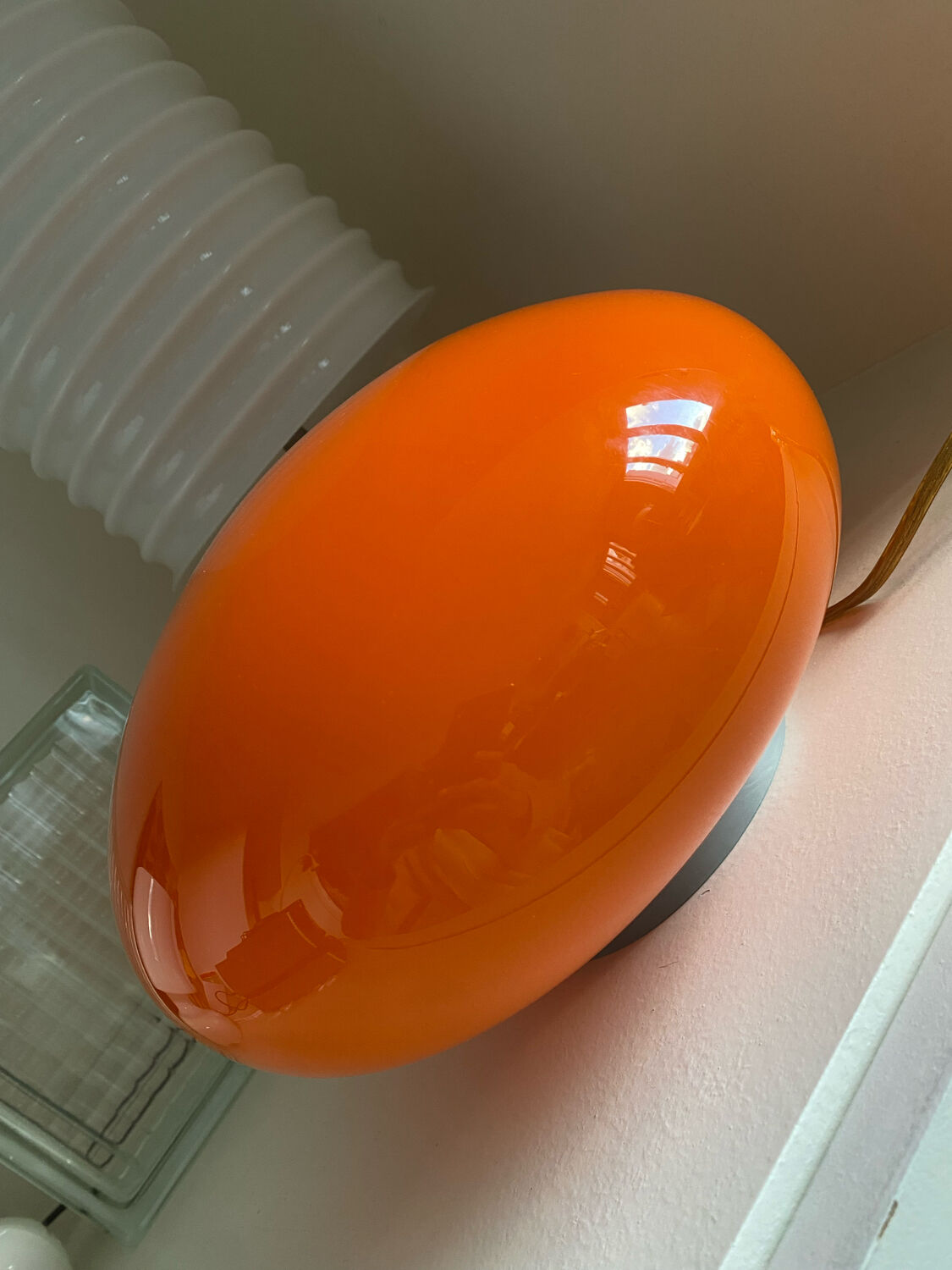 UFO lamp vintage with orange glass globe