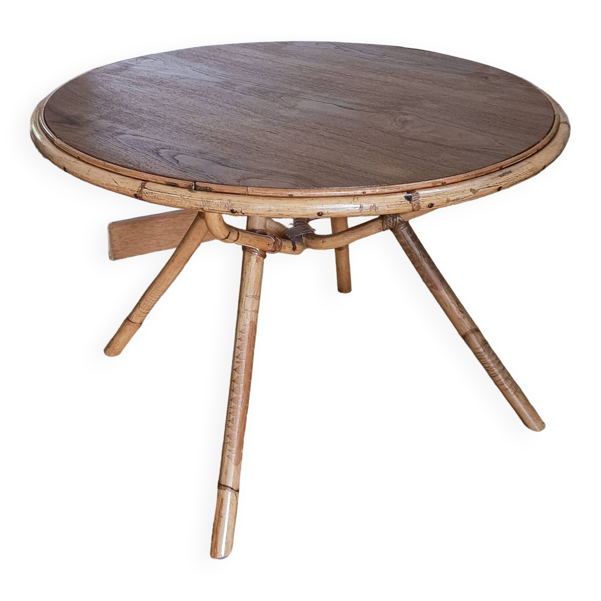 Rattan/bamboo and wood coffee table. Vintage 50s/60s.