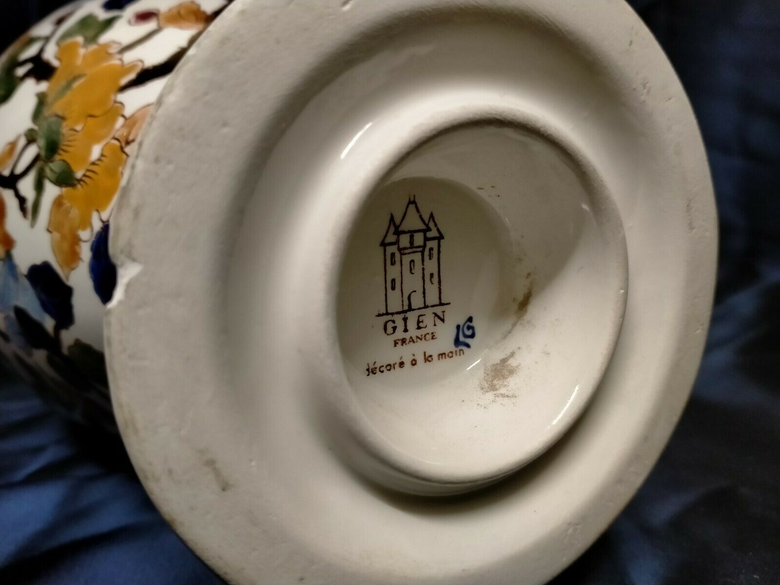 Gien earthenware vase with peony decoration