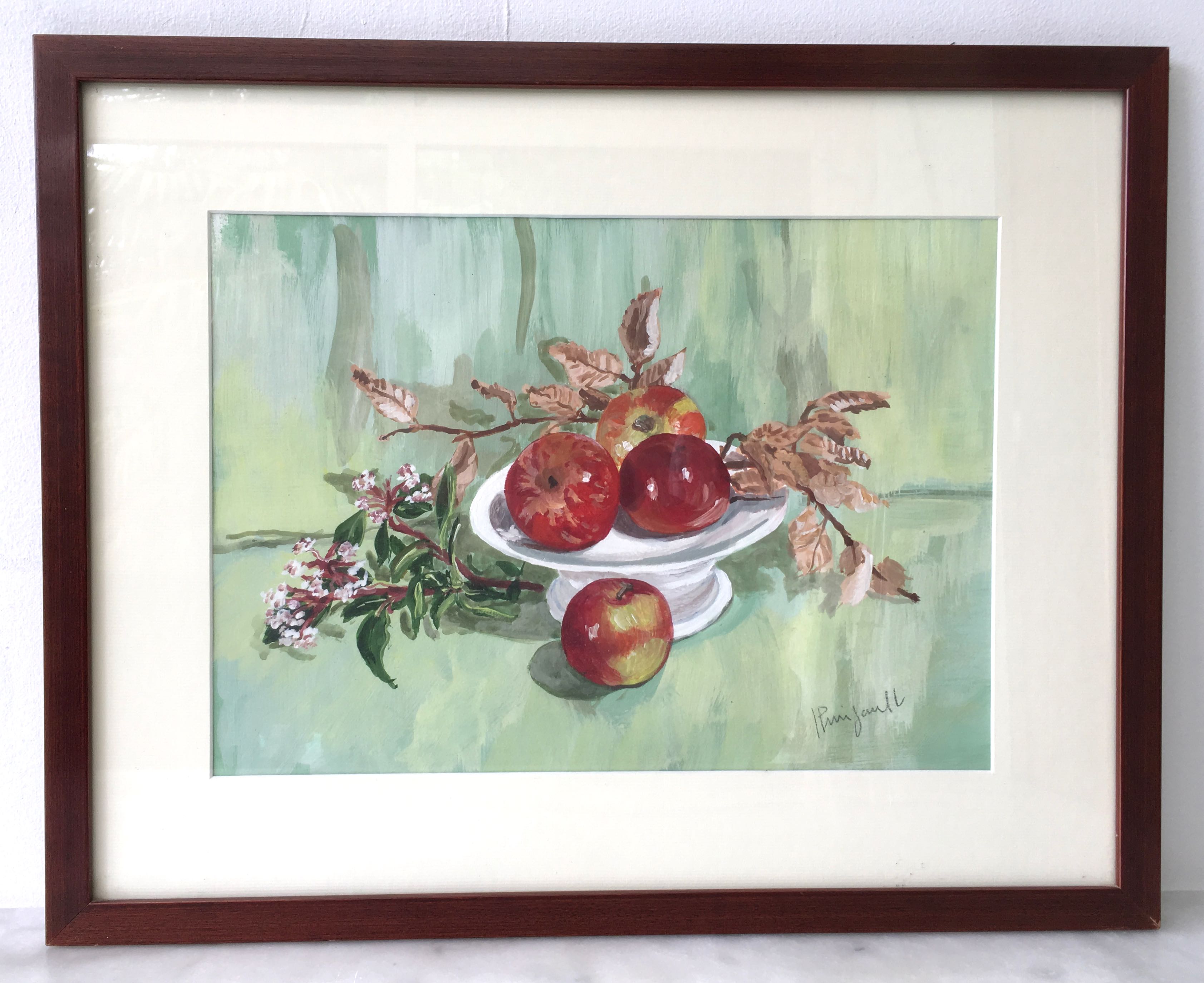 Watercolor painting apples elderflowers