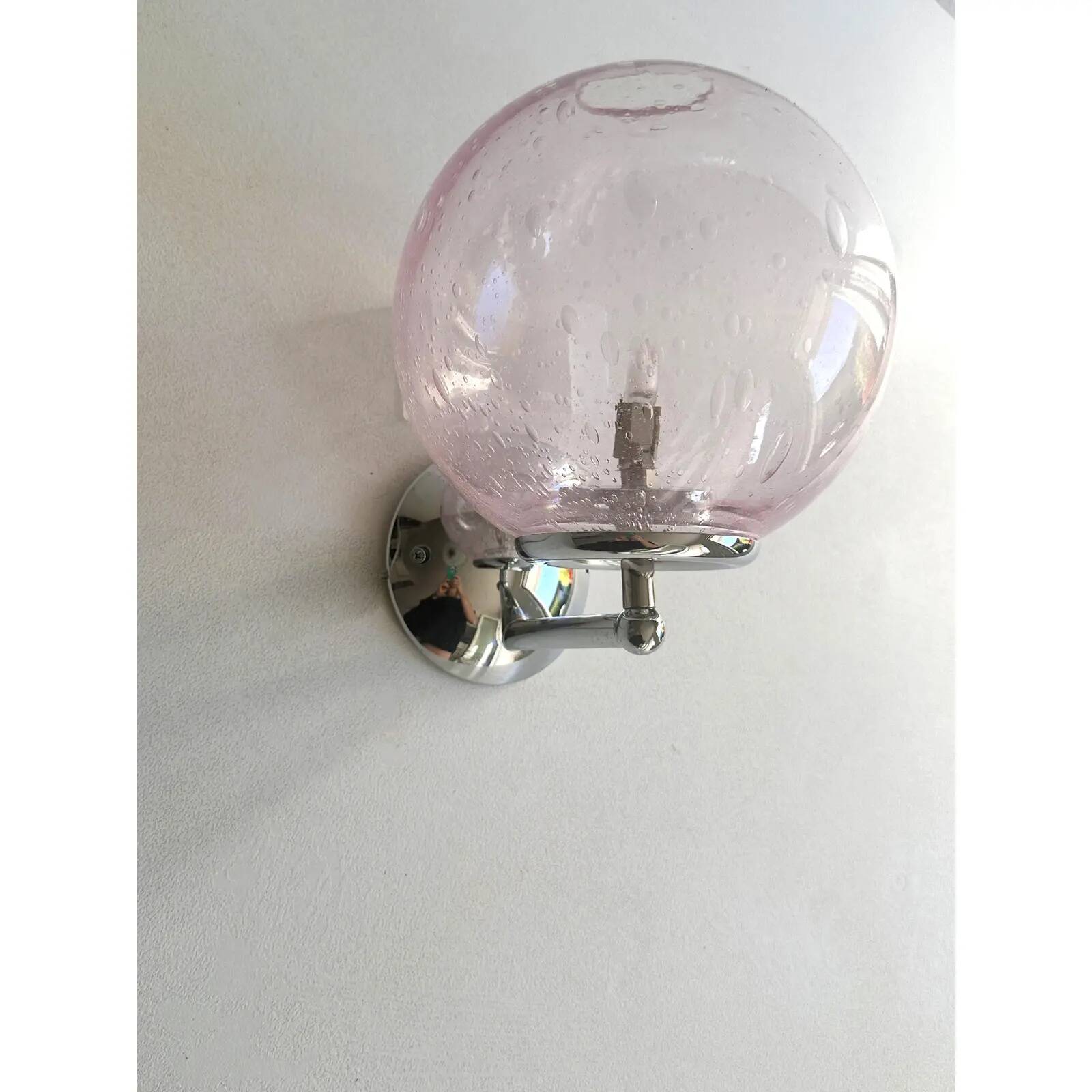 Sculptural Pink “Pulegoso” Murano Glass Wall Sconces — Pair
