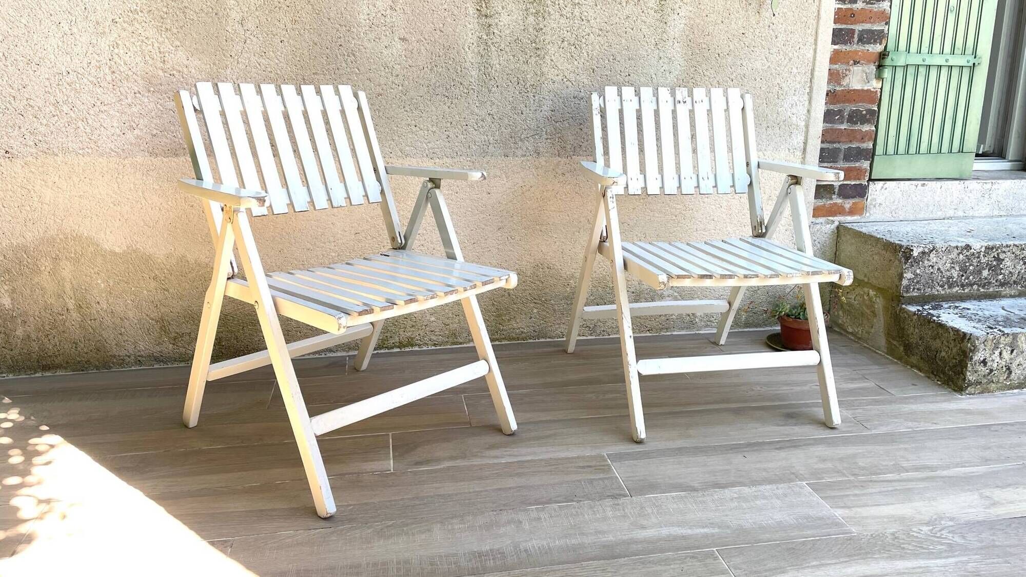 Pair of vintage wooden garden armchairs by r.gleizes