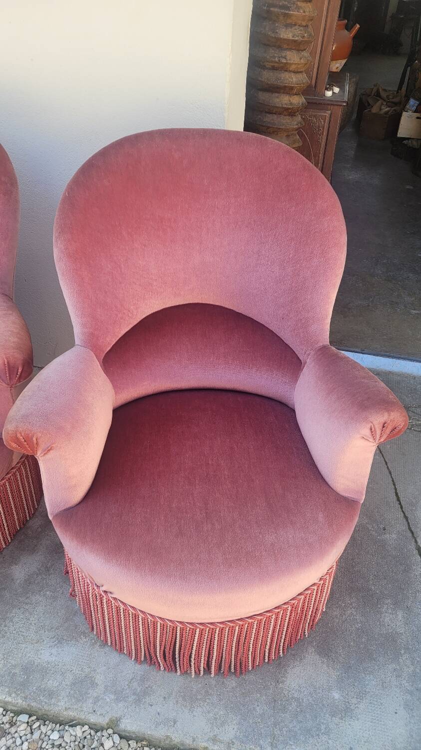 Série de 4 Fauteuils crapauds en velours ancien 1930s