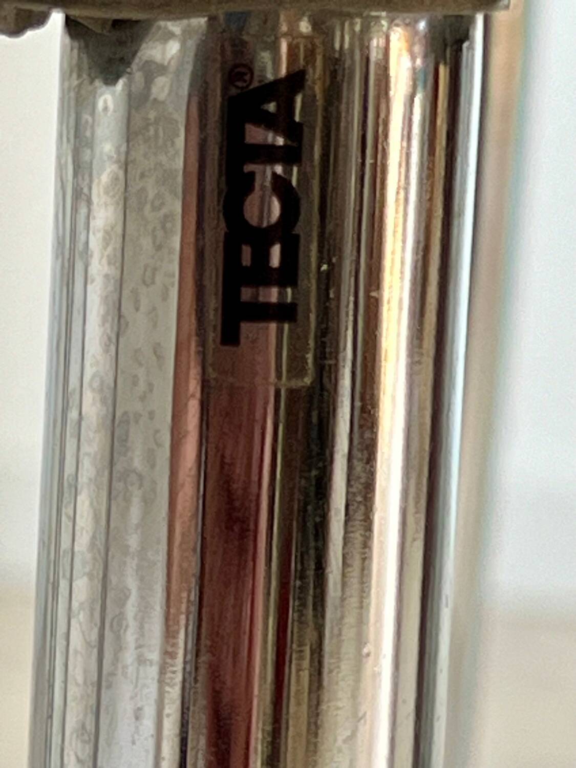 Set of 8 Tecta designer tubular chairs, Bauhaus style, metal and vintage gray cane, 80s