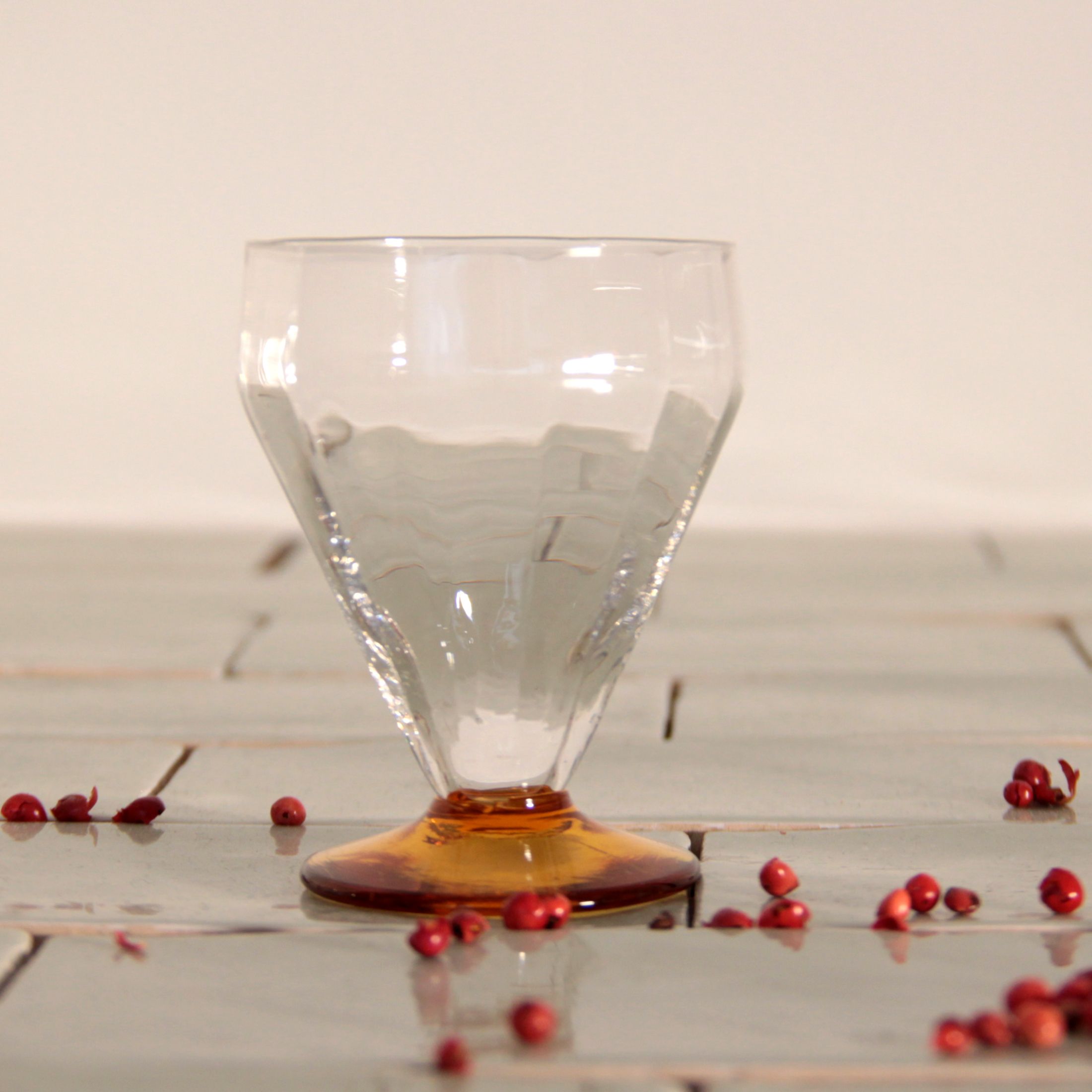 Set of 9 antique art deco wine glasses vintage amber foot