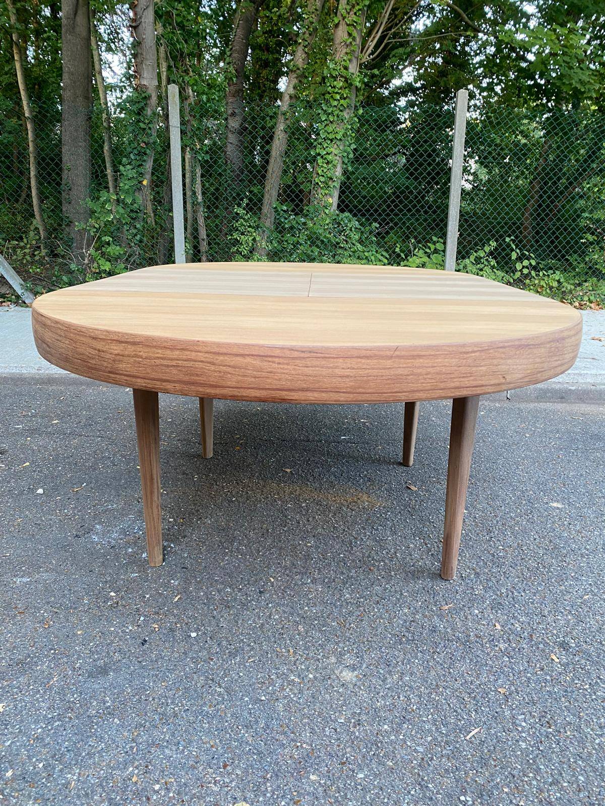 Authentic Scandinavian round table BAUMANN stripped in raw teak 1960