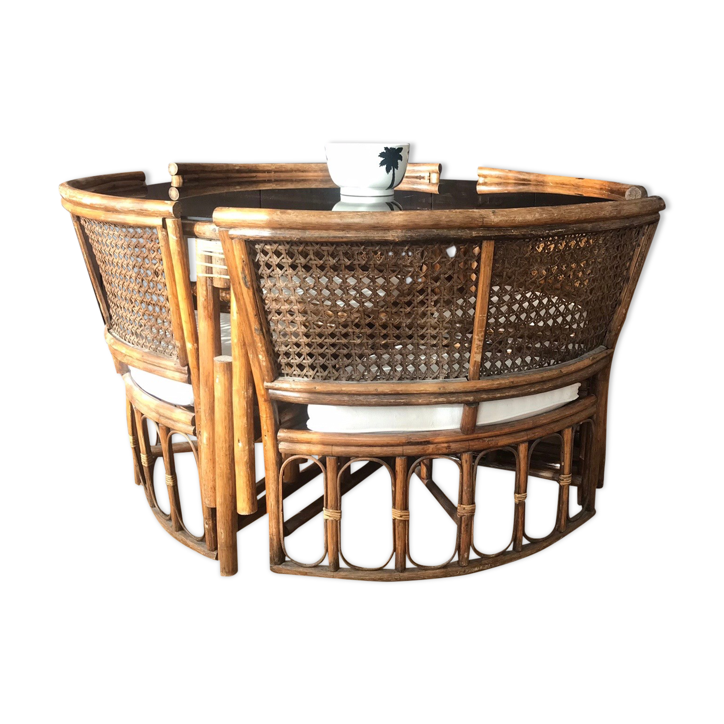 Rattan dining table with chairs (80s)