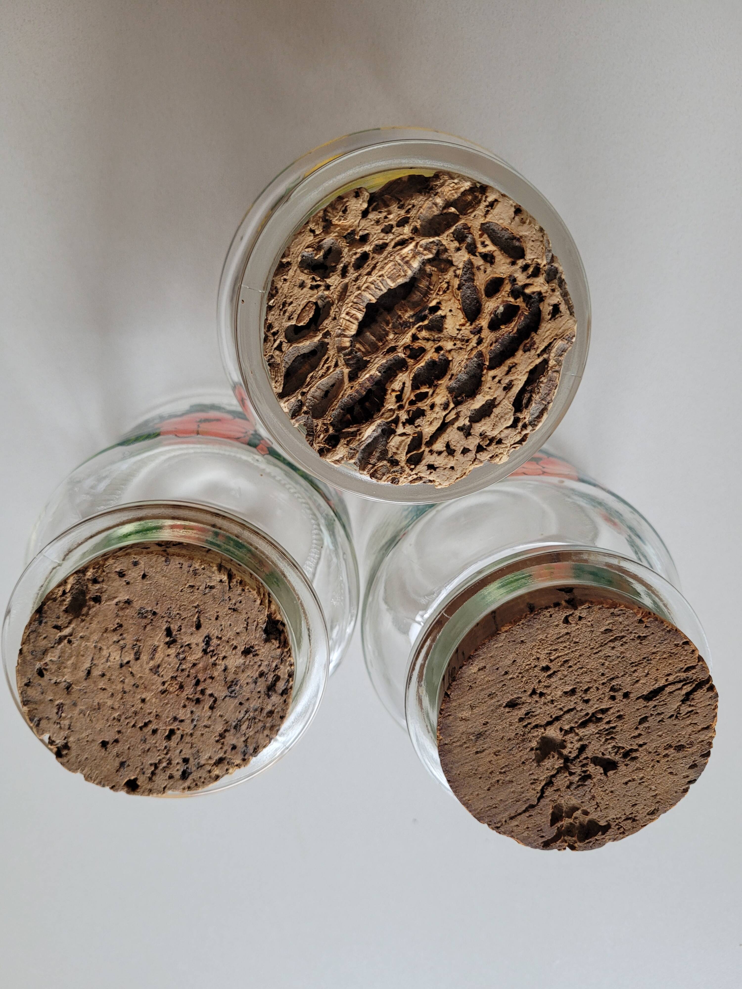 3 glass jars cork stopper