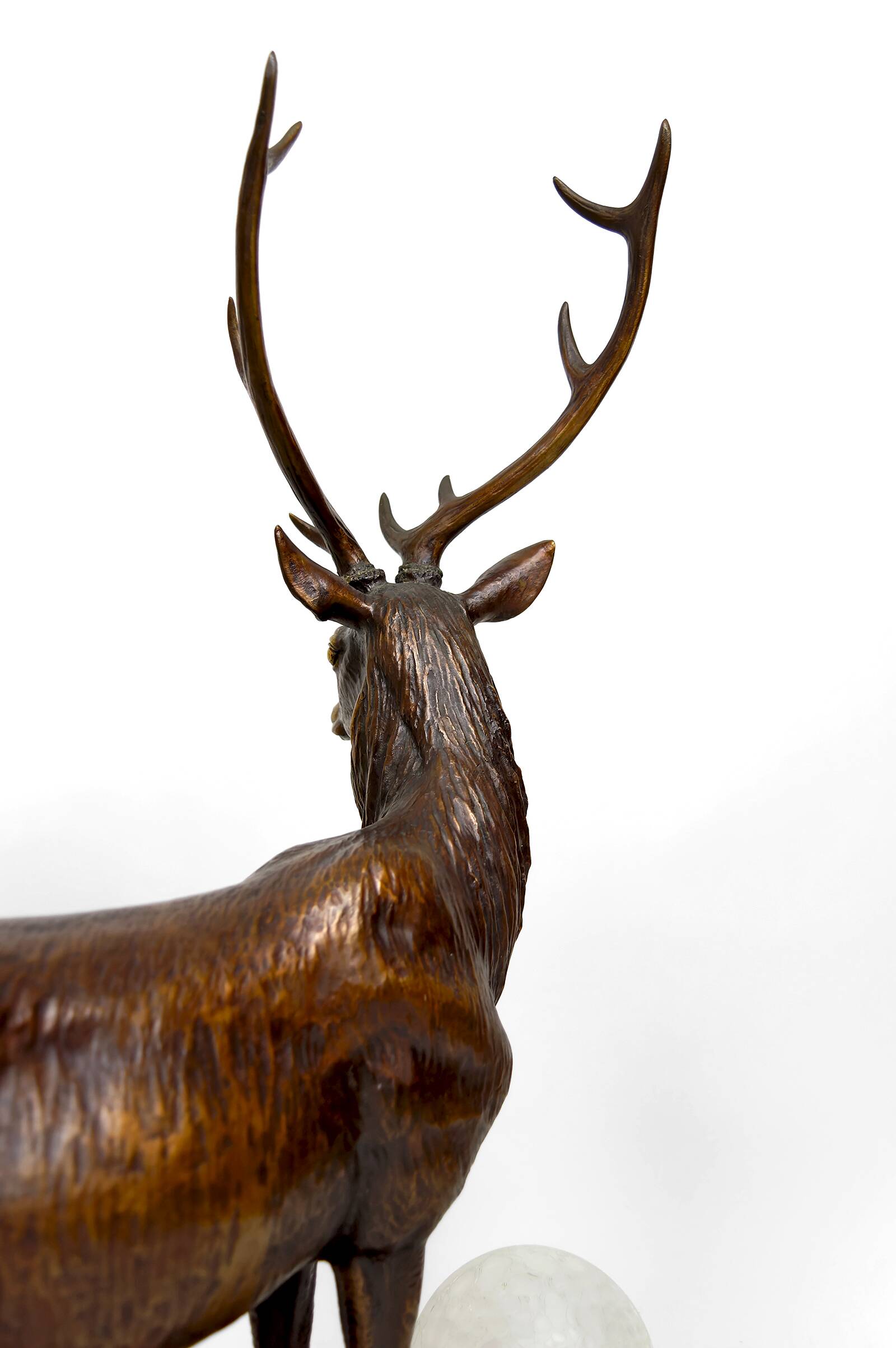 Important Bronze and Marble Sculptural Lamp, Deer, Art Deco, France