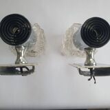 Pair of vintage chrome wall lights with square globes, Italian Targetti, 1970