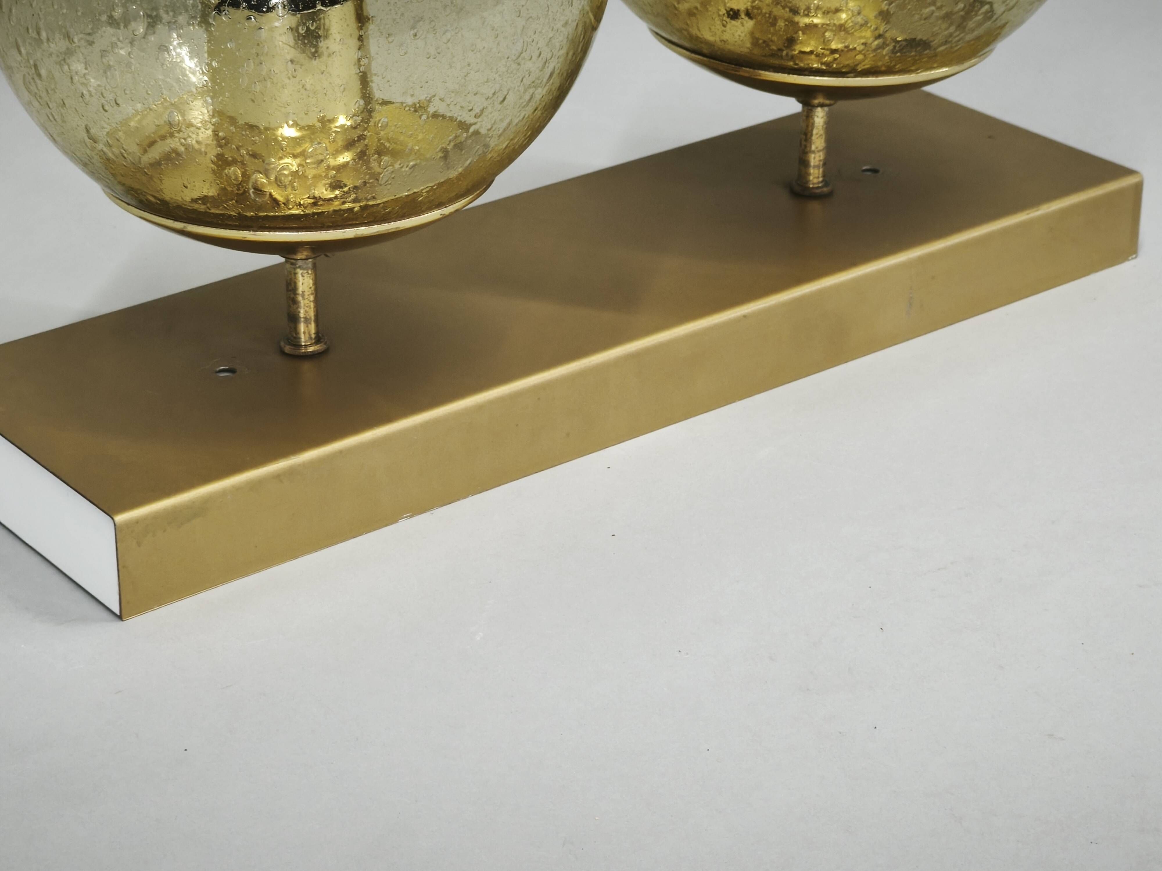 1970s Czech Space Age Double Wall Light with Amber Bubble Glass Globes