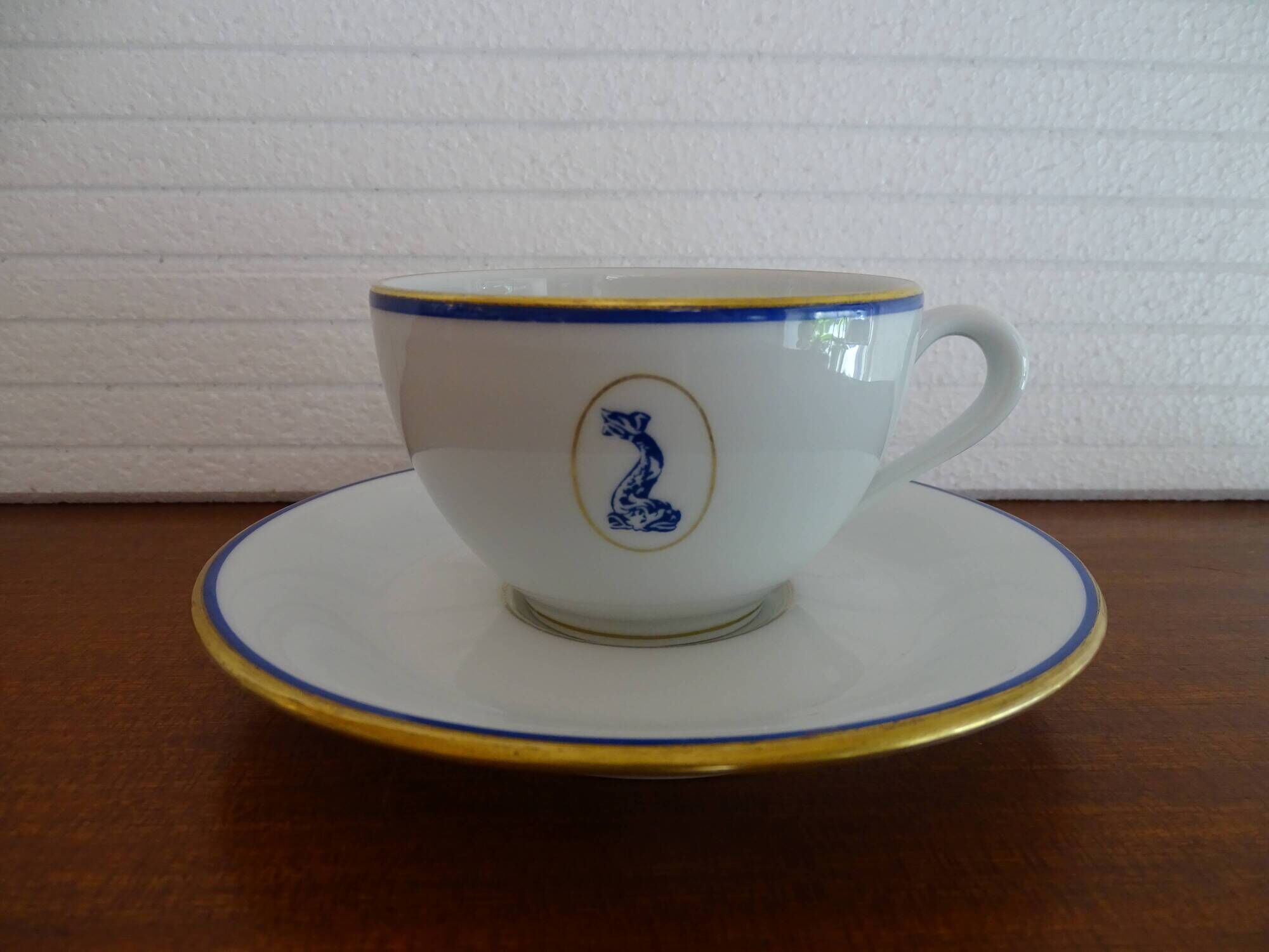 2 Bernardaud Limoges porcelain chocolate cups dolphin model - B & Cie