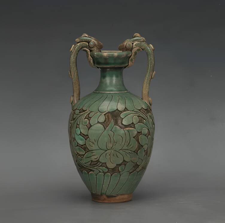 Antique Celadon Porcelain Vase with Floral Design, Ming Dynasty Vintage Vase
