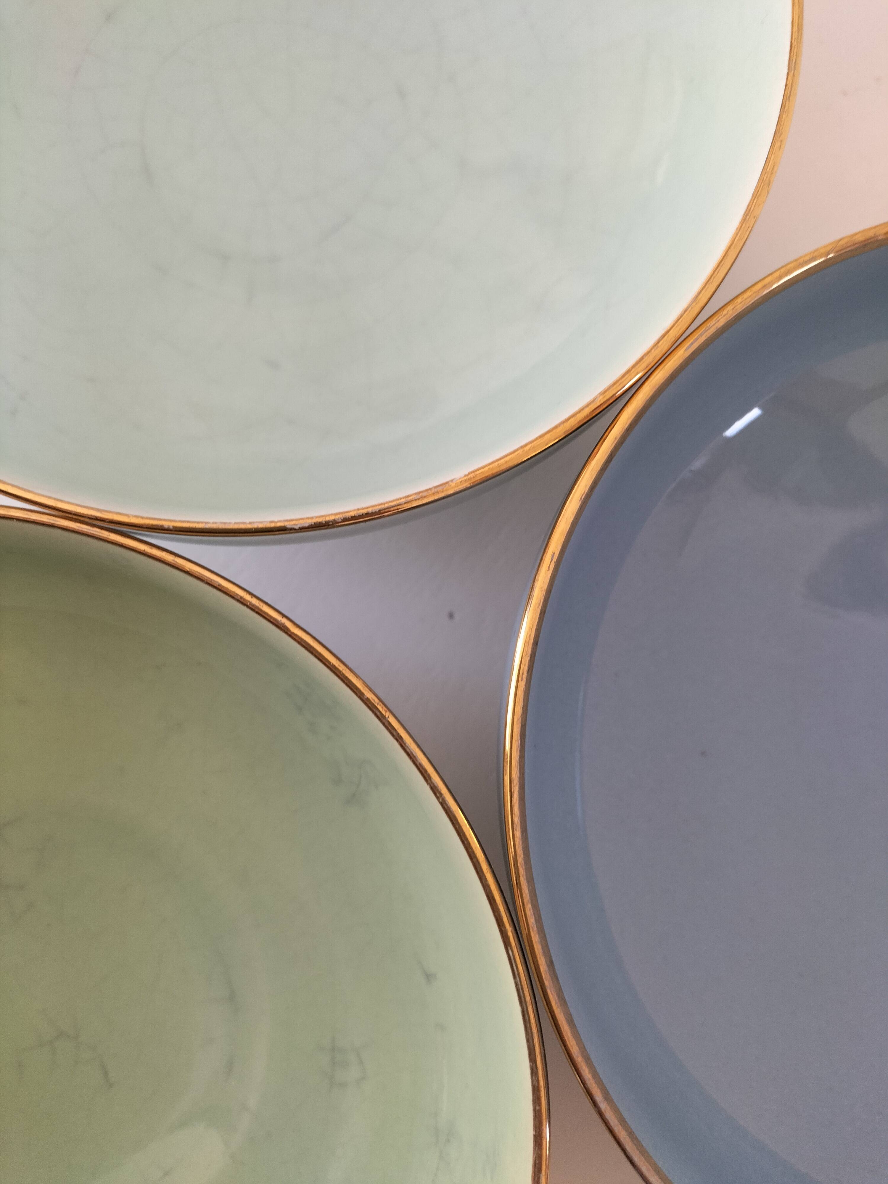 Three vintage pastel bowls