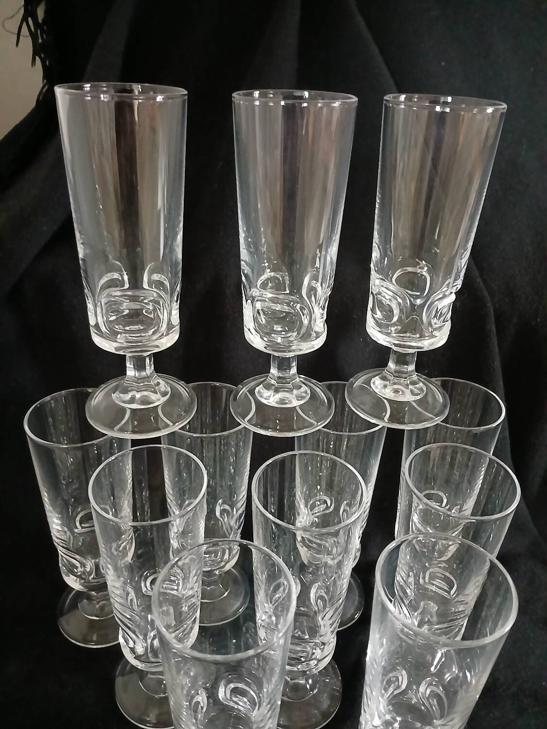 12 antique crystal champagne flutes