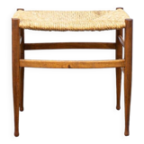 Sgabello in legno e paglia vintage italiano Anni '70