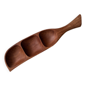 Vintage teak serving dish with 3 sections #2