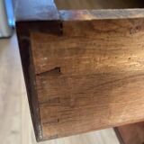 Louis XVI style wooden veneered chest of drawers with a marble top.