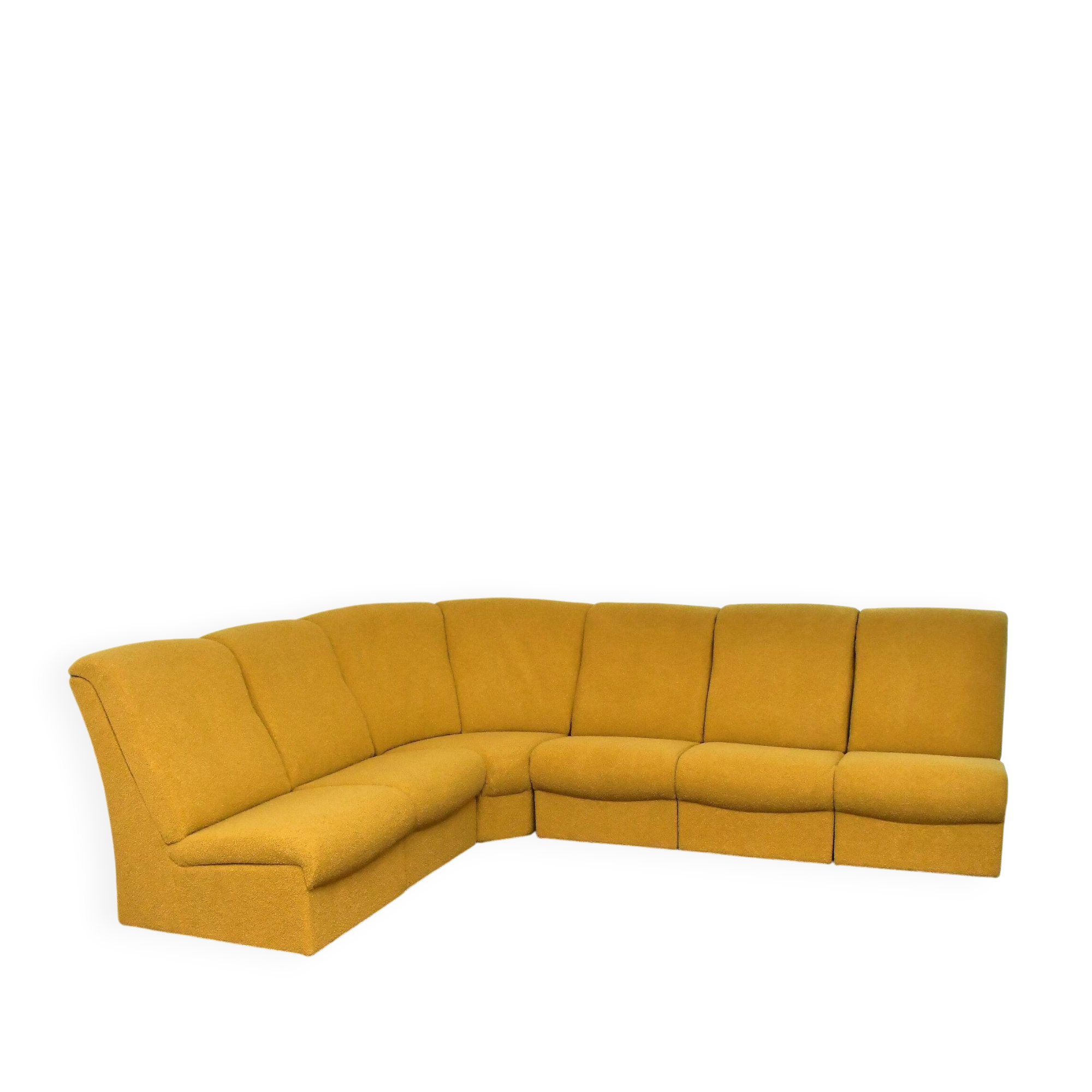 Yellow bouclé corner modular sofa, 1970s, set of 6