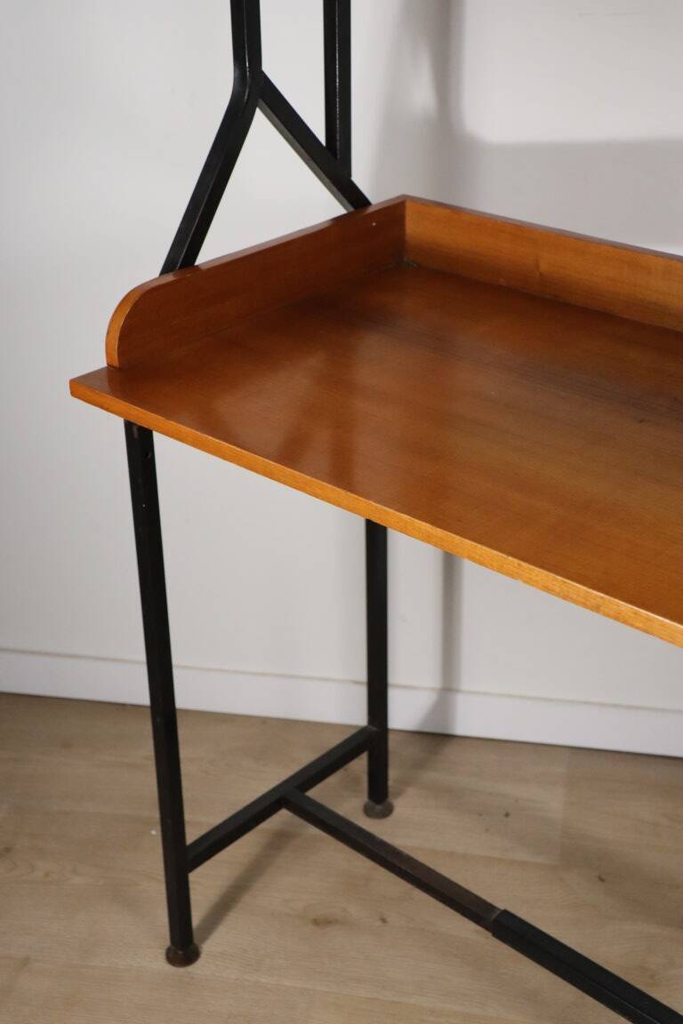Vintage desk with modular bookcase in wood and metal, 1960
