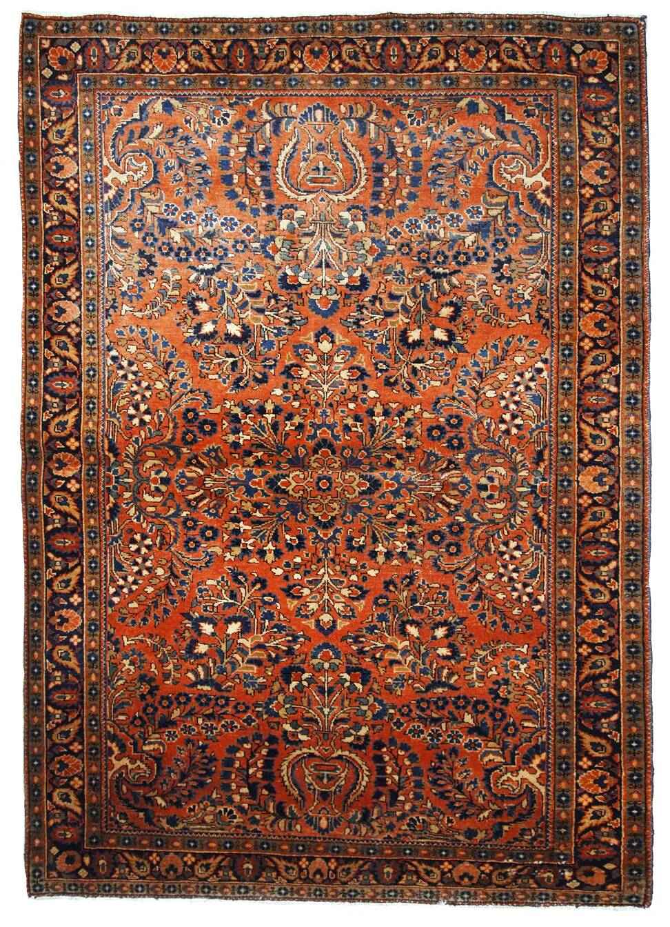 Handmade antique Persian Sarouk rug 3.3' x 5.4' (100cm x 164cm) 1920s - 1B695
