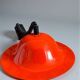 Vintage orange enameled metal pendant light – space age design – 1970s
