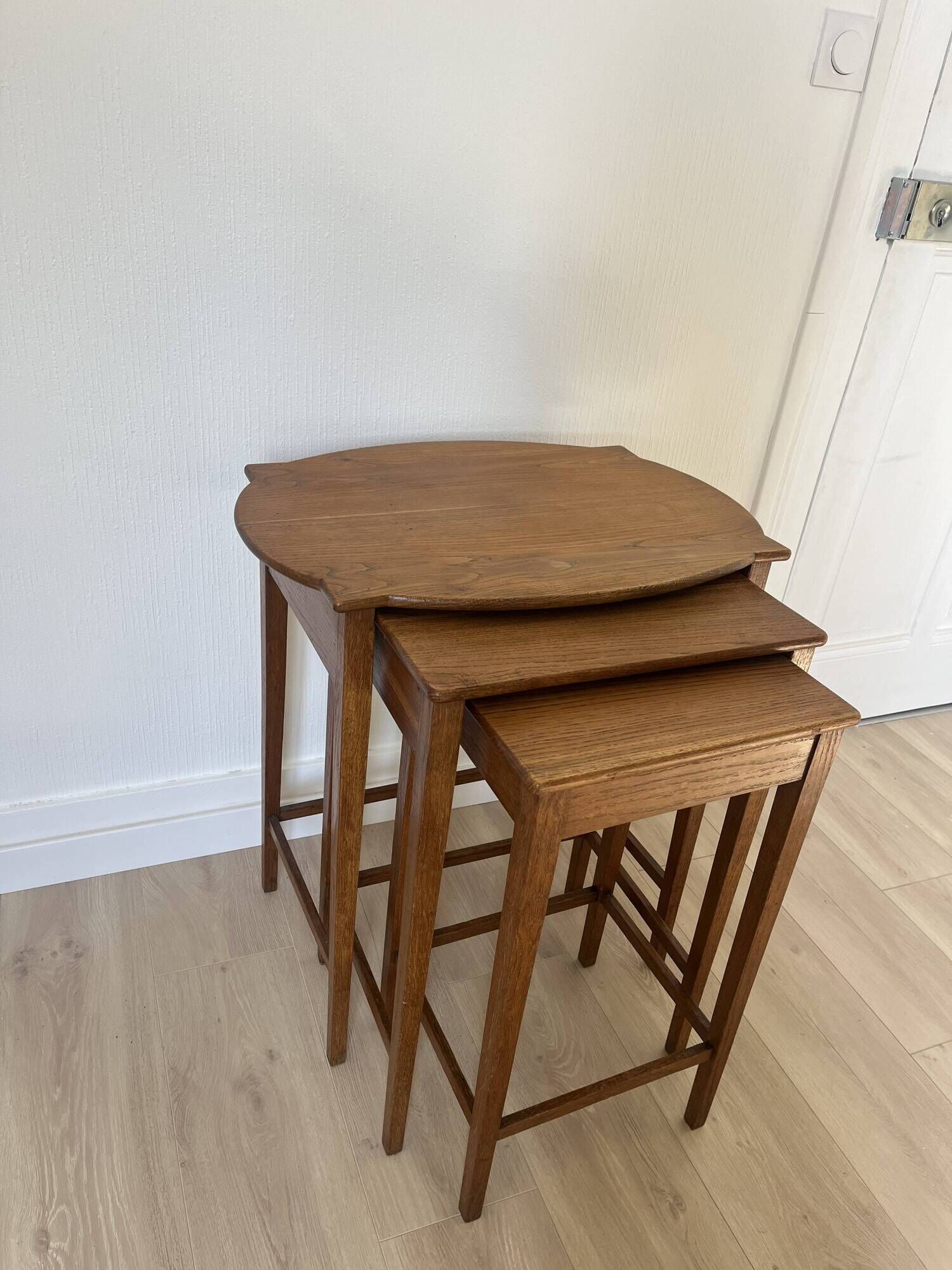 Vintage 1960s nesting tables in solid oak.