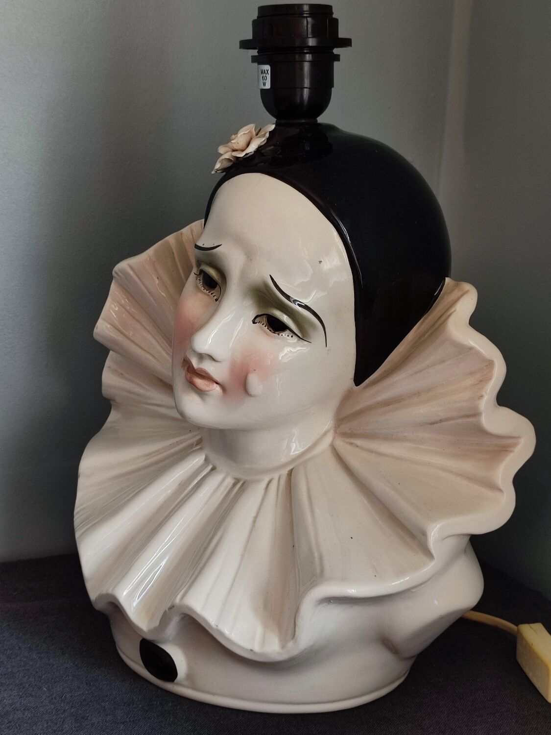 Vintage Pierrot ceramic lamp base.