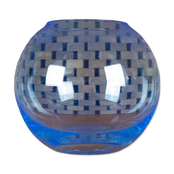 Vase en verre vintage bleu vif en forme de globe