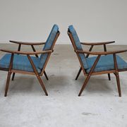 Pair of blue boomerang armchairs by Antonin Suman for Ton (Thonet) 1960