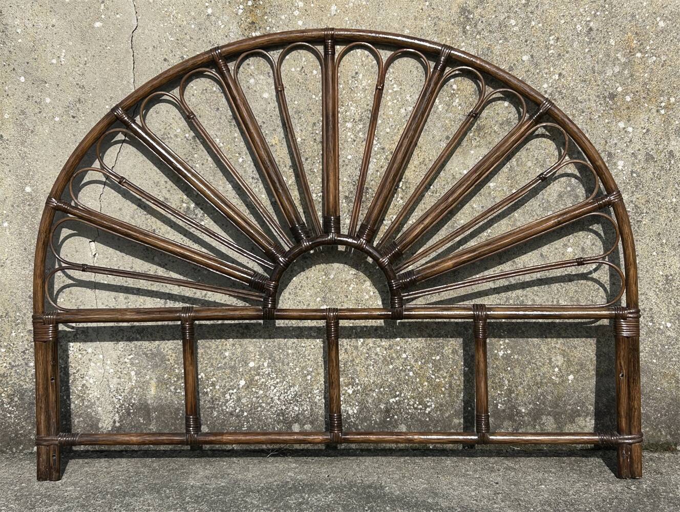 Vintage peacock tail bamboo rattan headboard from the 60s