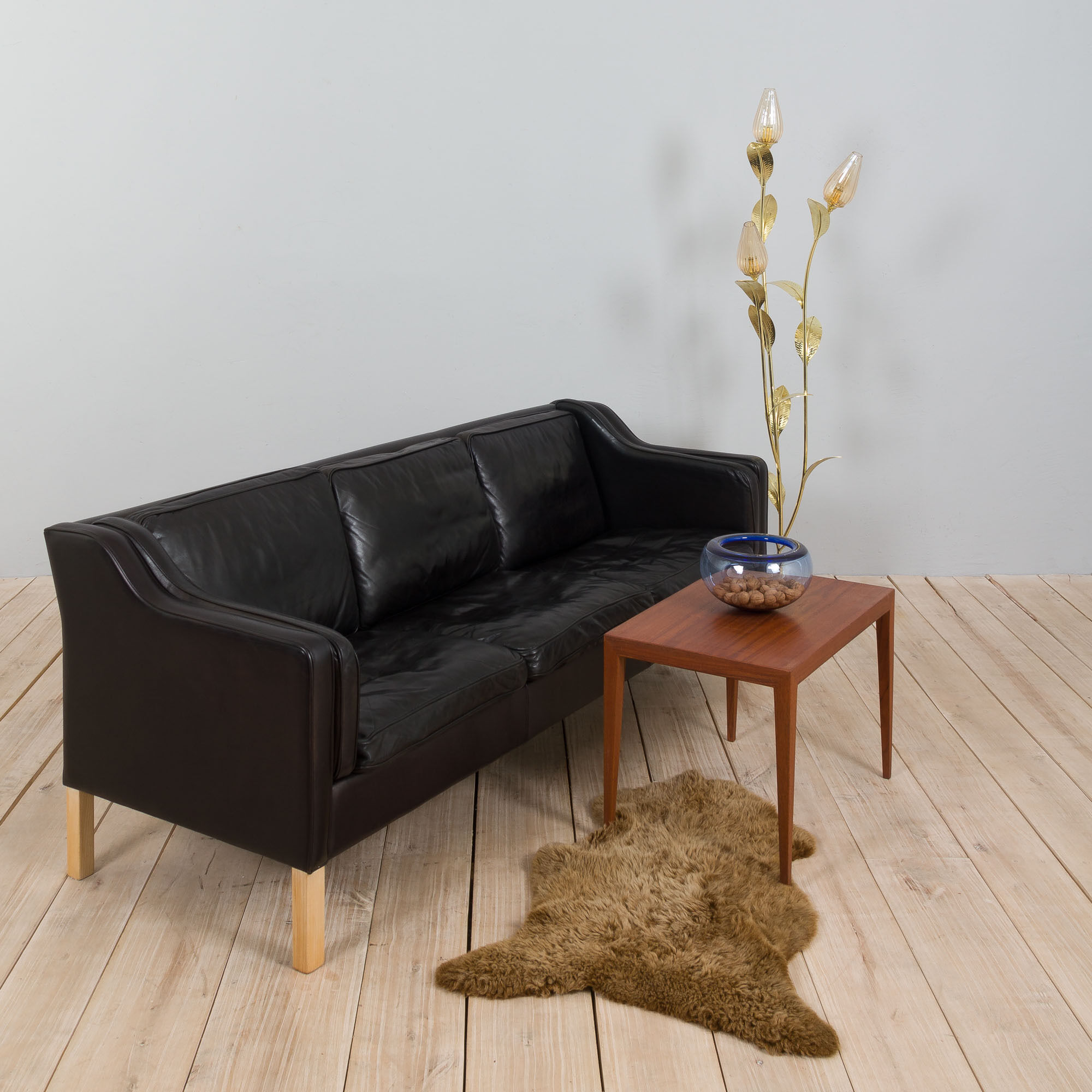 Mogens Hansen black aniline 3 seater sofa from the 70s.