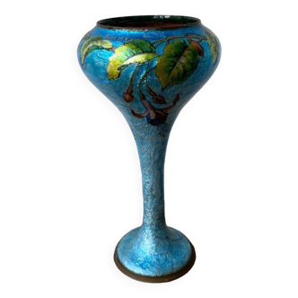 Enamel vase Faure shape Camille Marty Alexandre Limoges floral decor 1930