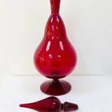 Large blown glass red carafe Blenko / Genie Bottle from the 1960s.